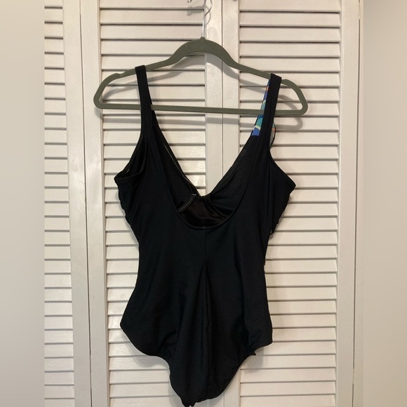 The Slimsuit Vintage Black Bright Abstract Floral Print One Piece Swimsuit 14 - Picture 8 of 12